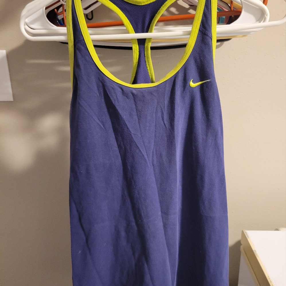 Nike purple and lime green tank top, built in bra, size large.